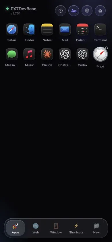 The PocketLauncher control deck running on an iPhone